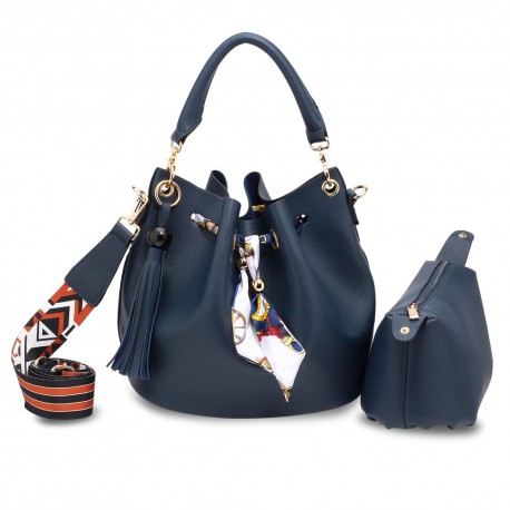 Navy Drawstring Bucket Bag	