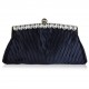 Navy Satin Clutch With Crystal Decoration