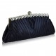 Navy Satin Clutch With Crystal Decoration