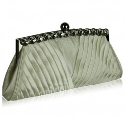 Ivory Satin Clutch With Crystal Decoration