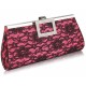 Fuchsia Elegant Floral Satin Lace Clutch Bag