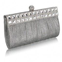 Silver Ruched Satin Clutch