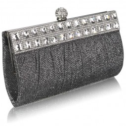 Black/Silver Ruched Satin Clutch