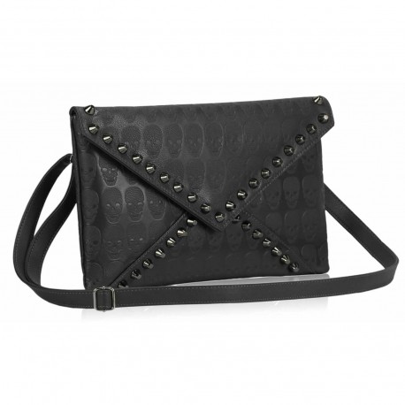 Grey Skull Flapover Clutch Purse