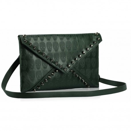 Green Skull Flapover Clutch Purse